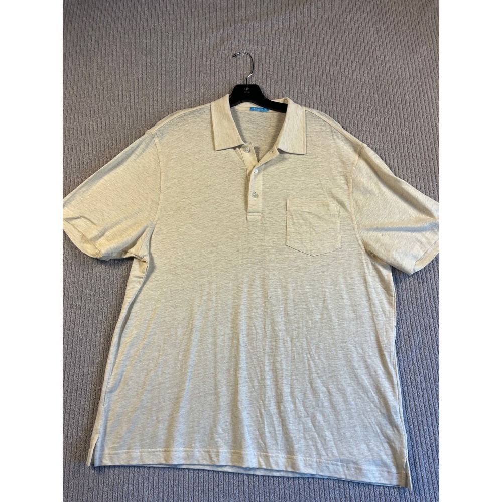 J.McLaughlin Shirt Mens XL Linen Polo Shirt Short Sleeve Beige Heathered NWOT